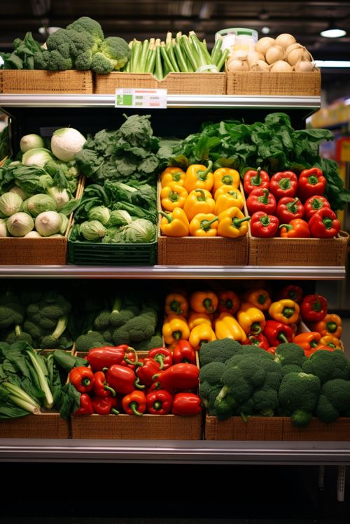 農產品新鮮蔬菜貨架攝影圖 展現健康與品質的視覺盛宴